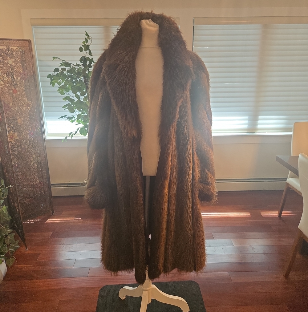 VTG 2000s Genuine Beaver Fur Coat Large XL Glam Mob Wife Festival Luxury